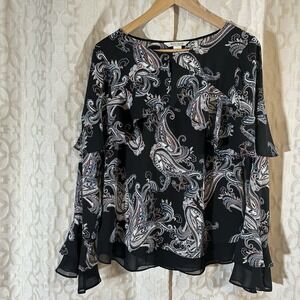 White House Black Mkt Top Women Paisley Multicolor Bell Size 6 Lined Blouse